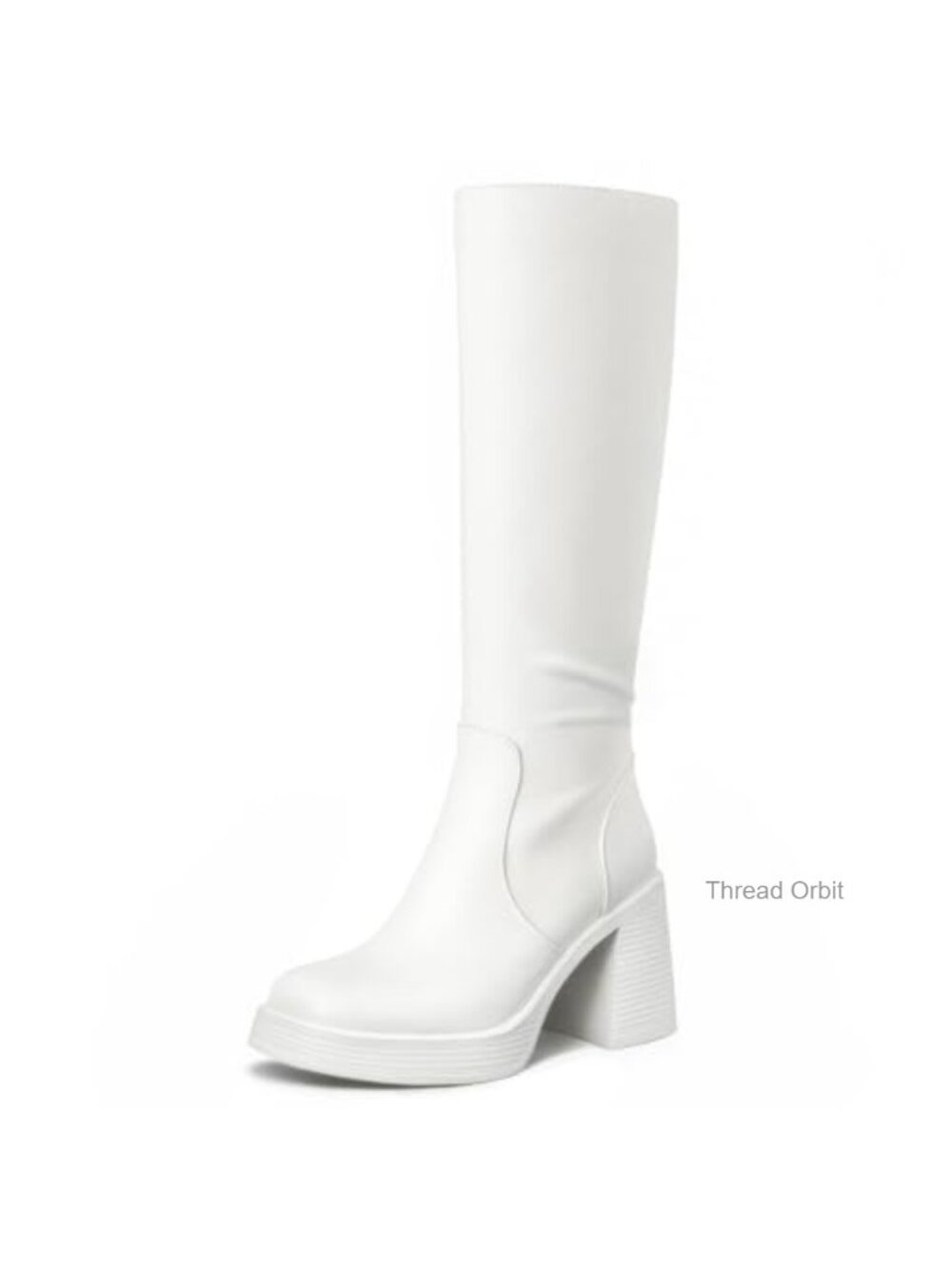 Womens Knee High Platform Boots Square Toe Block Heel Side Zip Faux Leather
